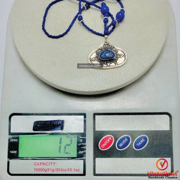 Handmade Minimalist Lapis Necklace, Beaded Chain Necklace, Handcrafted Gemstone - Picture 11 of 11